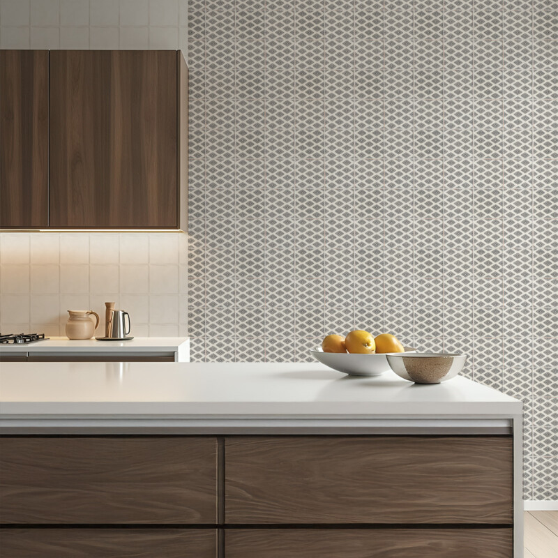 Small scale patterned tile for modern kitchen backsplash design by Country Floors