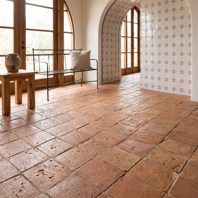 Cotto Med Natural Square Terracotta Tiles 8×8 (TL90805), Garden Blanc Blue Glazed Ceramic Tiles 6×6 (WLV20542)