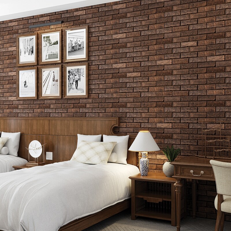 Brown terracotta brick wall in bedroom