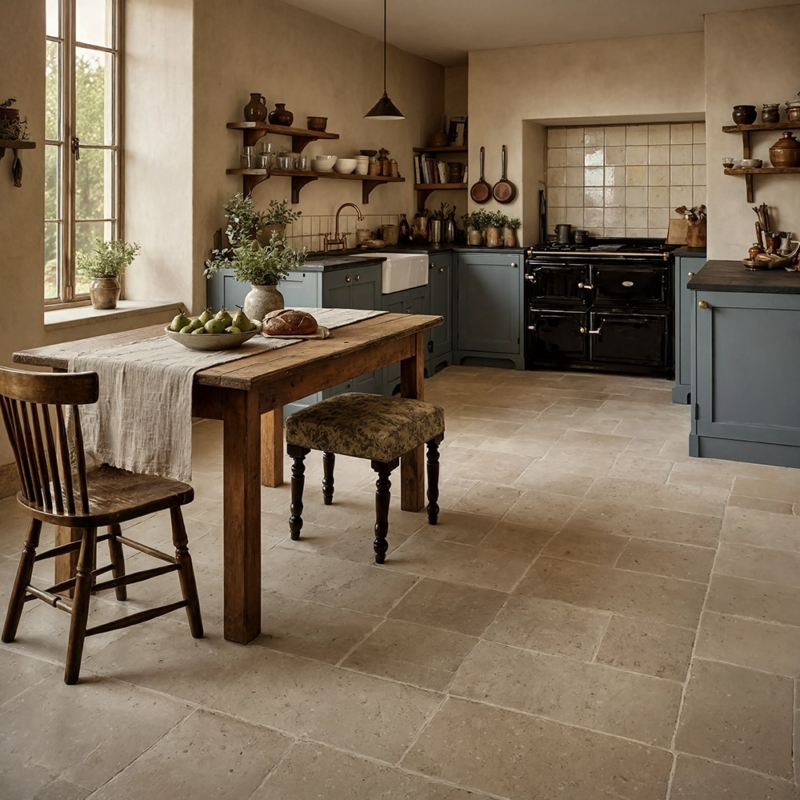 Restaurant interior with limestone flooring creating warm elegant and spacious dining atmosphere by Country Floors