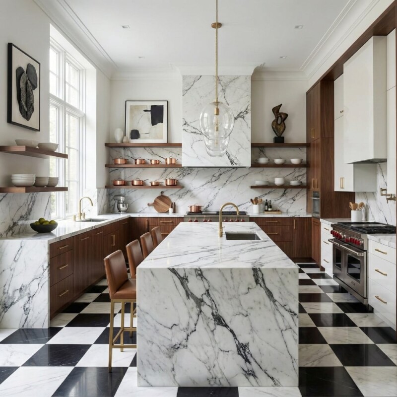 Avenza, Black Honed Checkerboard Pattern Marble Tiles 12×12 (TL91293)