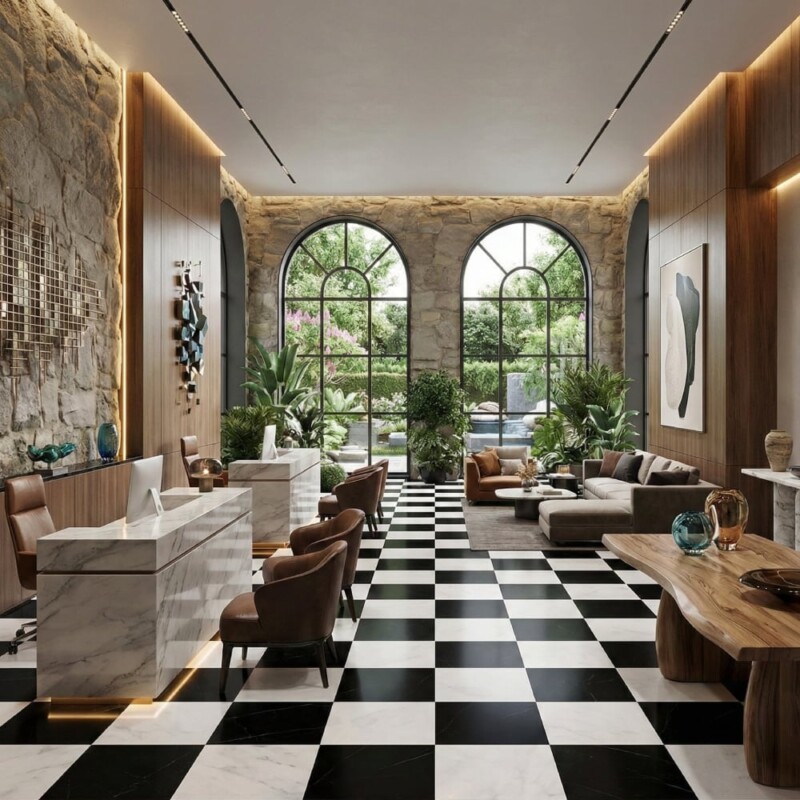 Avalon, Black Polished Checkerboard Pattern Marble Tiles 18×18 (TL91361)