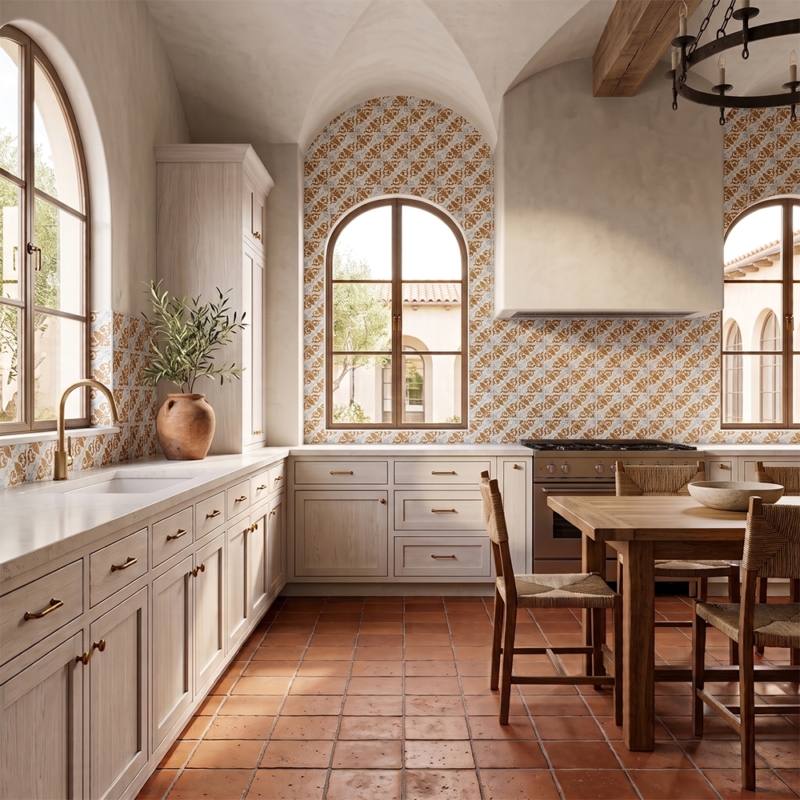 Rustic Terracotta Rustic Glazed Terracotta Tiles 12×12 (TL91365), Antigua 4 Square 1/2 Glazed Terracotta Tiles 6×6 (TL80148)