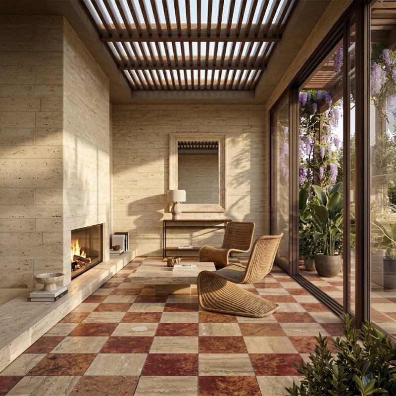 Scabas Red Honed Blend Travertine Tiles 12×12 (TL91383), Roman Travertine,Roman Honed Blend Travertine Tiles 12×12 (TL91388)