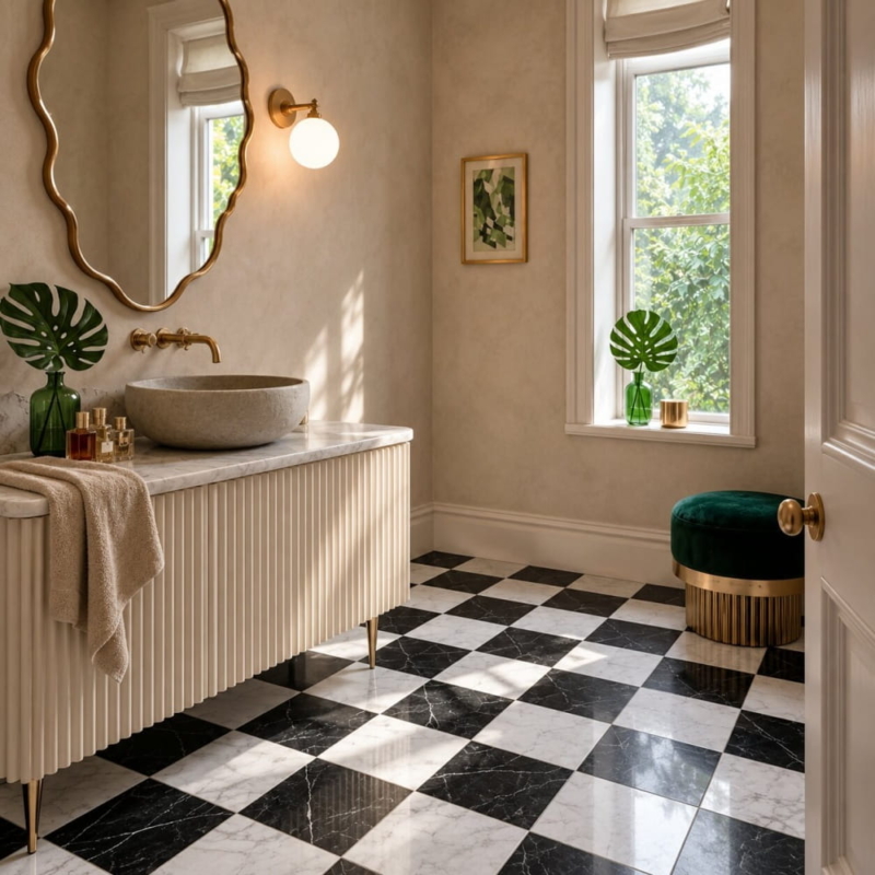 Black,Calacatta Bella Honed Checkerboard Pattern Marble Tile 12×12 (TL91743)