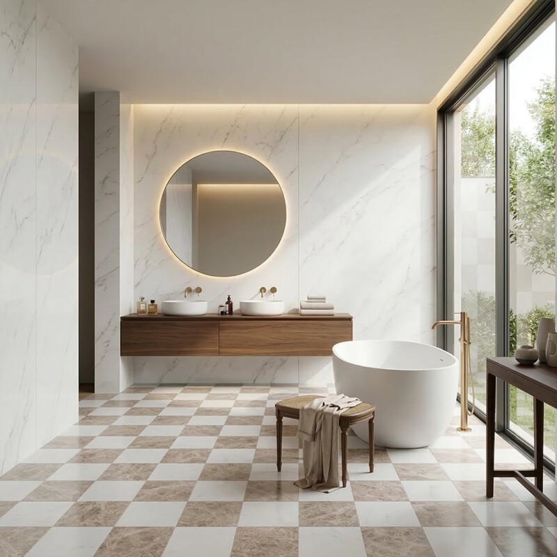 Glacier, Silver Shadow Honed Checkerboard Pattern Marble Tiles 12×12 (TL91744)