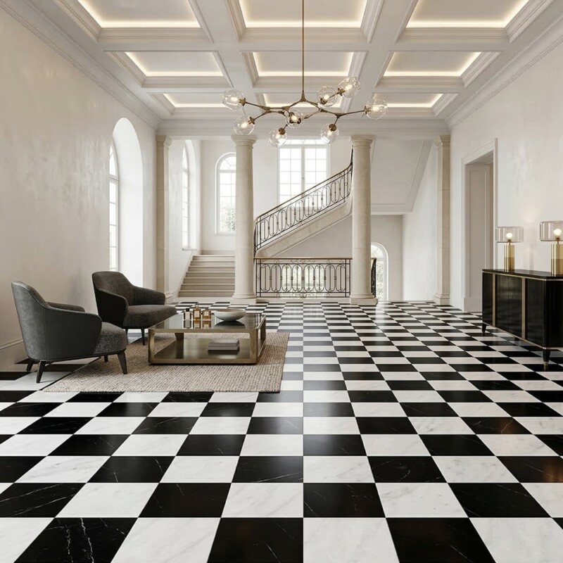 Avalon, Black Polished Checkerboard Pattern Marble Tiles 12×12 (TL91745)