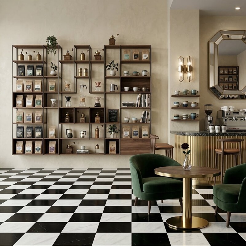 Avalon, Black Polished Checkerboard Pattern Marble Tiles 12×12 (TL91745)