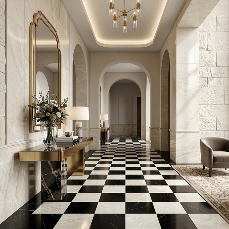 Black, Ming Green Polished Checkerboard Pattern Marble Tiles 12×12 (TL91747)