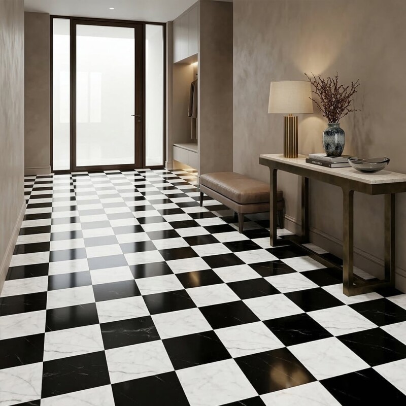 Black, White Carrara C Polished Checkerboard Pattern Marble Tiles 12×12 (TL91748)