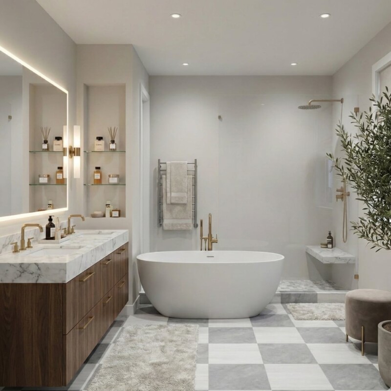 Allure Light, Bianco Dolomiti Classic Honed Checkerboard Pattern Marble Tiles 18×18 (TL91751)