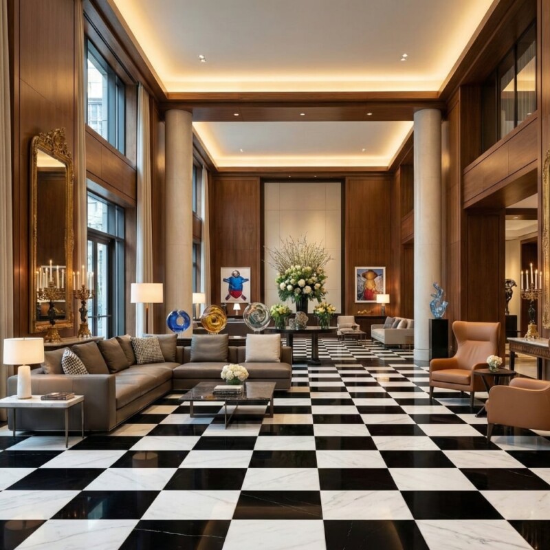 Black, Calacatta Bella Polished Checkerboard Pattern Marble Tiles 18×18 (TL91753)