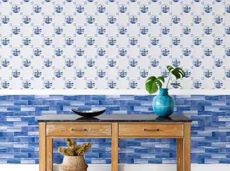 Blue abstract country style ceramic tiles in living room