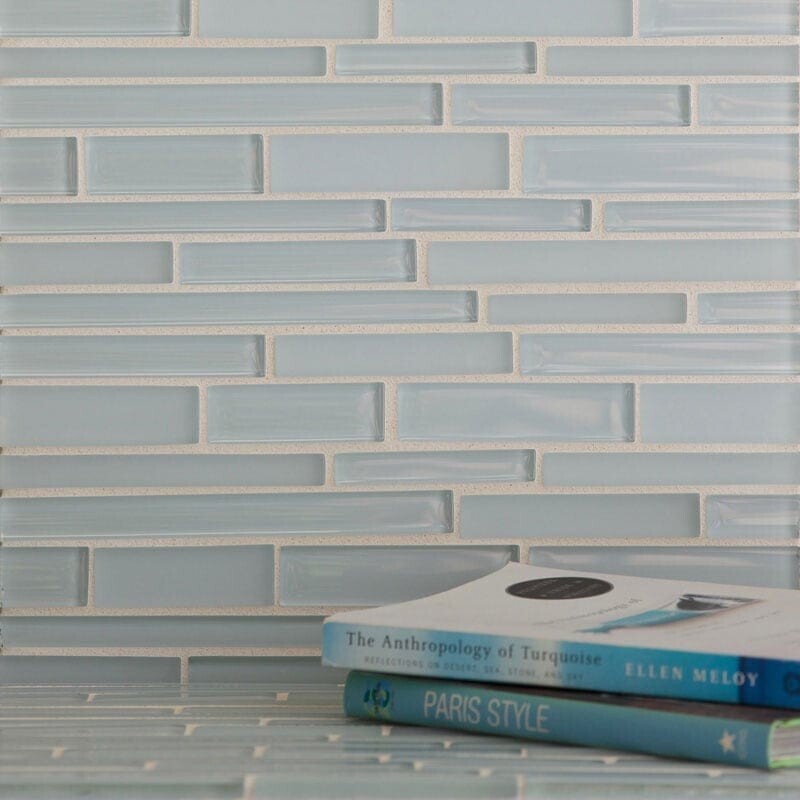 Tide glossy interlocking slides glass wall tile in a serene contemporary setting by Country Floors