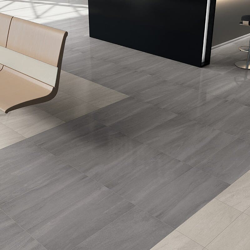 Atelier Olive Grey Lappato Porcelain Tile 18×36 (WIS12102) Atelier White Honed Porcelain Tile 12×24 (WIS12111)