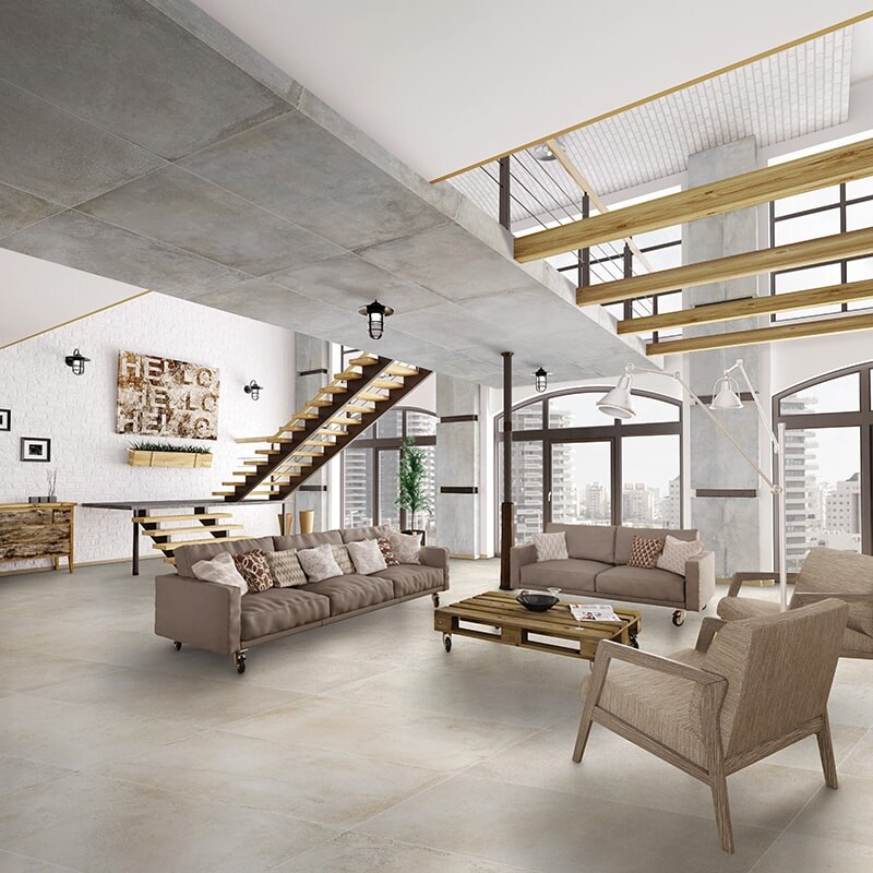 Piastrella in gres porcellanato levigato color beige industriale