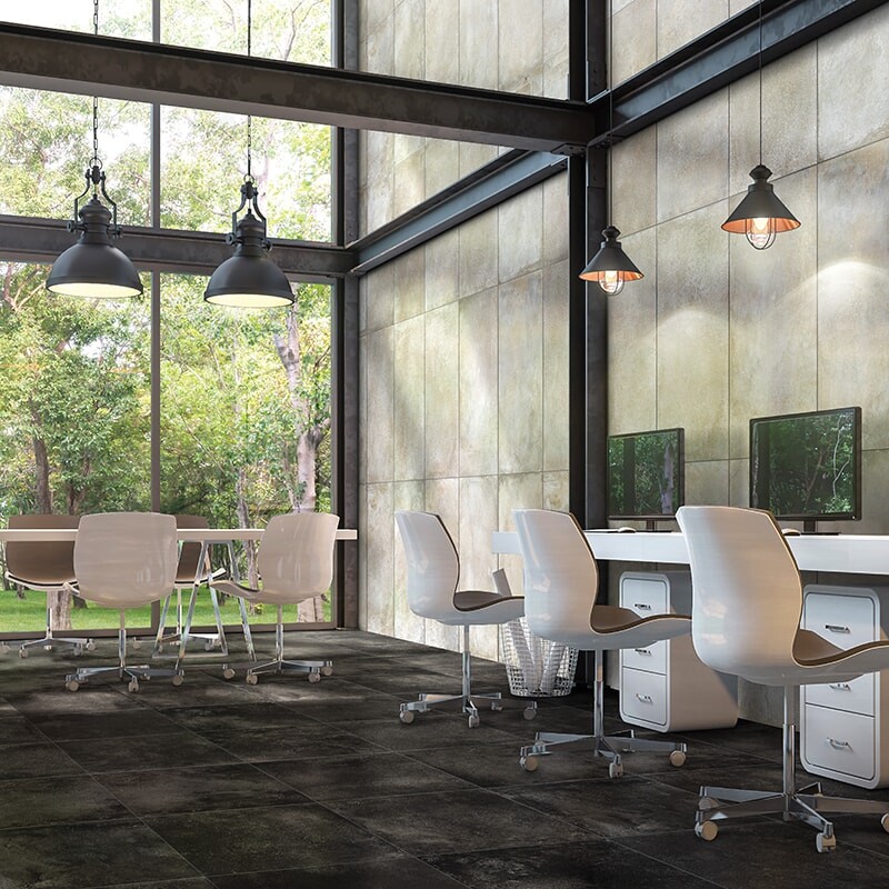 Porcelanato preto polido de Londres 24x24 (WIS13086) Porcelanato verde polido de Estocolmo 24x48 (WIS13075)