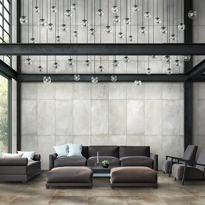 Porcelanato Berlin Toupe polido 24×24 (WIS13089) Porcelanato New York cinza claro polido 24×48 (WIS13073)