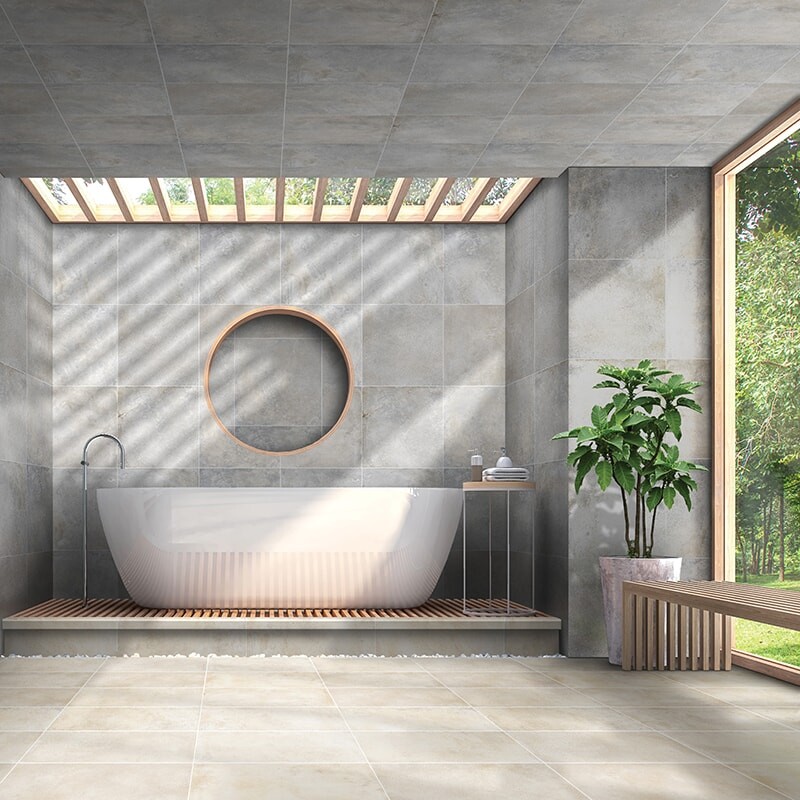 Sahara Sand Honed Porcelain Tile 12×24 (WIS13100) New York Light Gray Honed Porcelain Tile 24×24 (WIS13085)