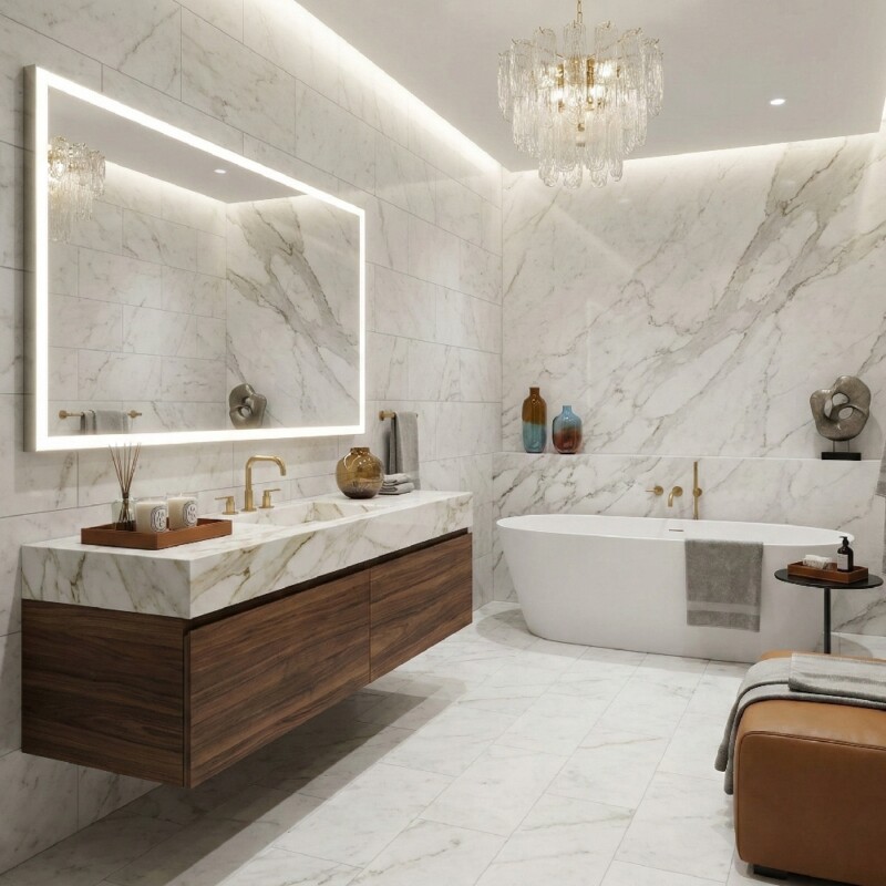 Crystal White Polished Marble Look Porcelain Tiles 12×24 (WLE00017)