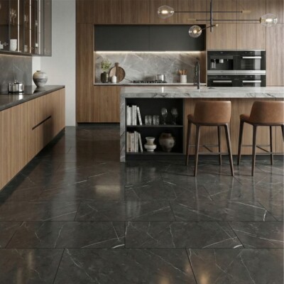 Gray Stone Matte Marble Look Porcelain Tiles 12×24 (WLE00124) Room Scene Image