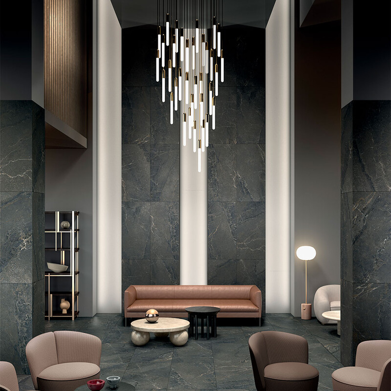 Earth tone matte porcelain tile for modern living room walls by Country Floors