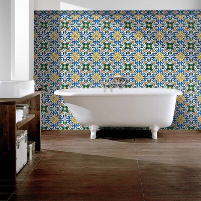 Seixas, Blue & Yellow Glazed Ceramic Tile 5 1/2×5 1/2 (WLV10307)