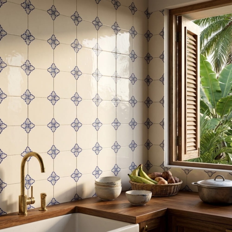 249a2 Gelosia Blanc Blue Glazed Ceramic Tile 6×6 (WLV20541)