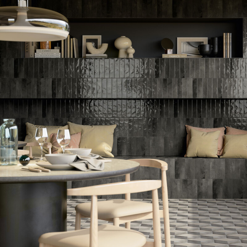 Soda Nero Glossy  Glazed Porcelain Tile 2 1/2×9 1/2 (WMN10045)