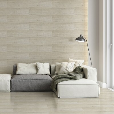 Light wood look porcelain tile installed in a serene modern living space by Country Floors