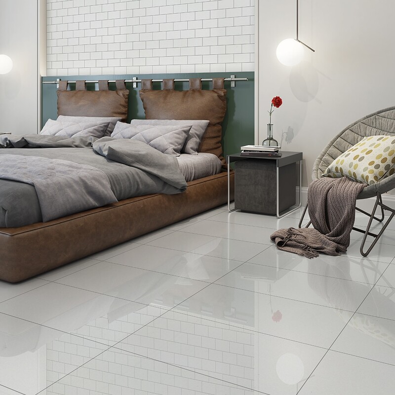 White marble look porcelain tile for luxury bedrooms by Country Floors