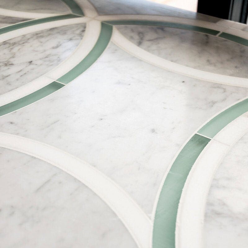 Helios Thassos, Bianca Cararra, Aegean Honed Marble Waterjet Decos 19 1/4×11 1/2 (WQC10029)