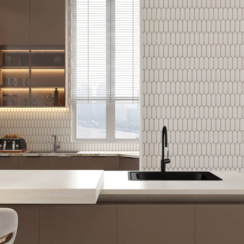 White picket ceramic tile for modern kitchen backsplash by Country Floors
