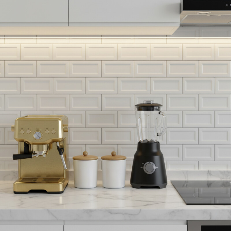 White glossy ceramic tile for luxury kitchen backsplash by Country Floors