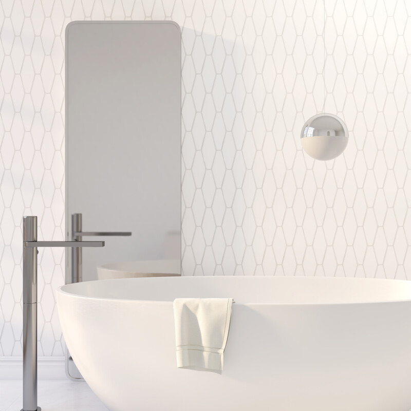 Tulum White Glossy Longest Hexagon Ceramic Tile 3×8 (WST32164)