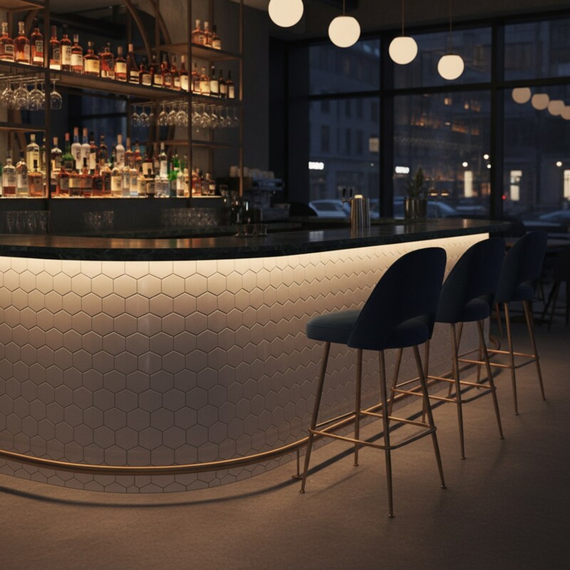 White glossy hexagon tile for modern bar interiors by Country Floors