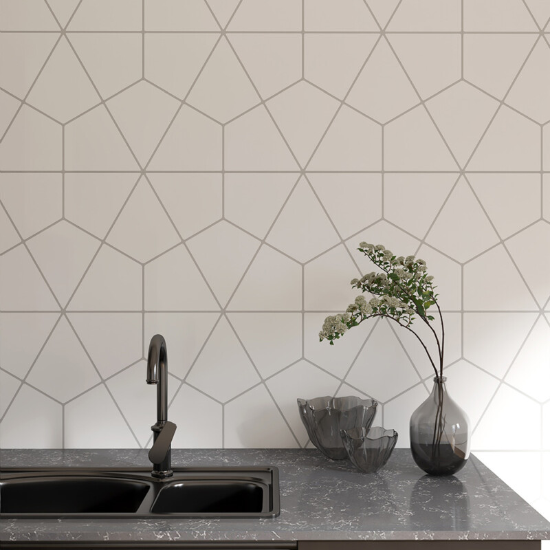 White glossy geometric tile for kitchen backsplash by Country Floors