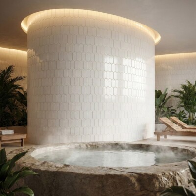 Tulum White Glossy Tear Field Ceramic Tiles 3 5/8×8 (WST35164) Room Scene Image