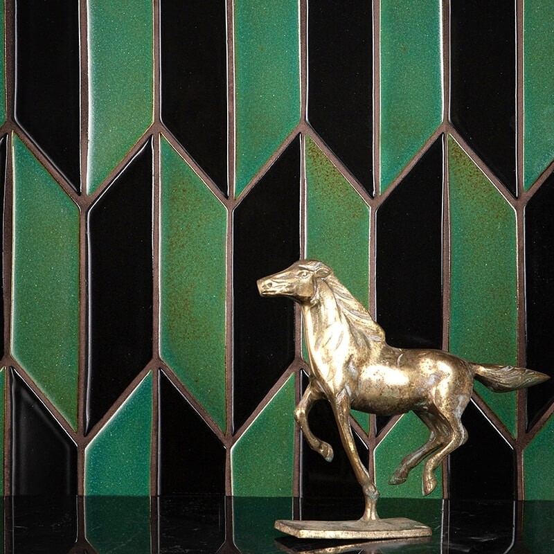 Tefusee Green Glossy Chevron Ceramic Wall Decos 2×6 (WST36029)