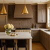 Loto crackled ceramic accent tile backsplash in a warm neutral kitchen design by Country Floors