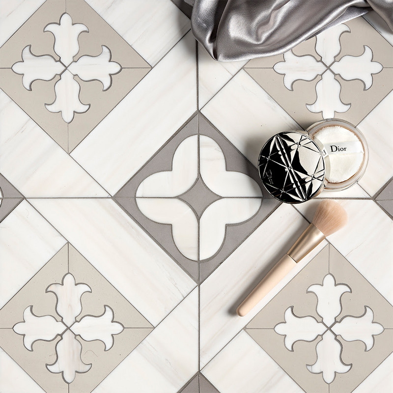 Chase Bianco Dolomiti, R003, R0012 Polished Marble Waterjet Decos 11 1/8×16 5/8 (WUM03004)