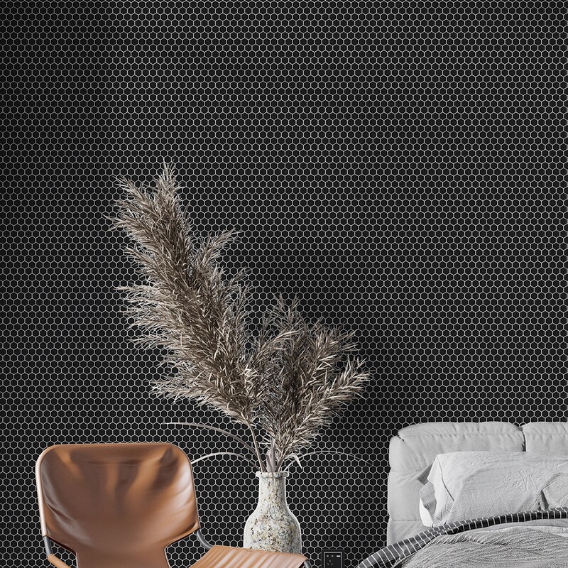 Mosaico de cerâmica hexagonal preto fosco 12×12 (WVT00092)