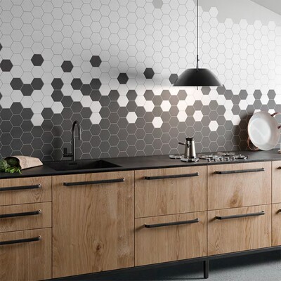 Dark Gray Matte Hexagon Ceramic Tile 8 1/4 (WVT00185) White Matte Hexagon Ceramic Tile 8 1/4 (WVT00183)