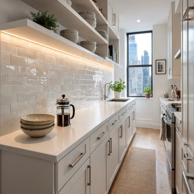 White 06 Glossy 2×6 Zellige Mosaics 17 1/2×15 3/4 (WZI10036)