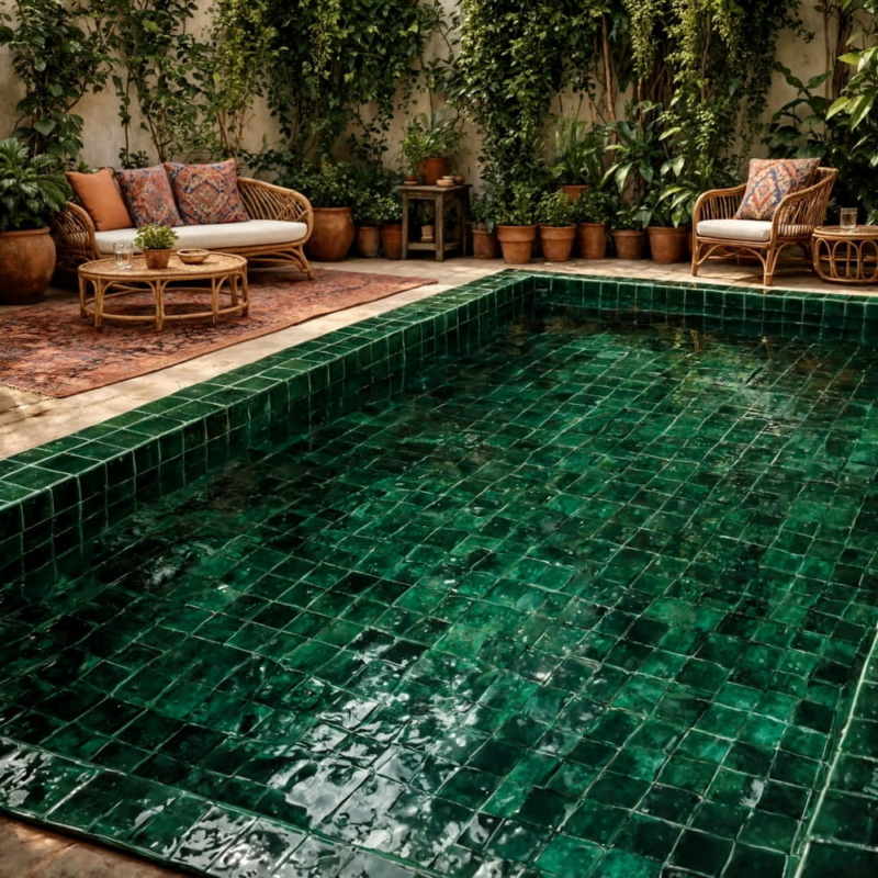 Dark Green Glossy Zellige Tile 4×4 (WZI10045)