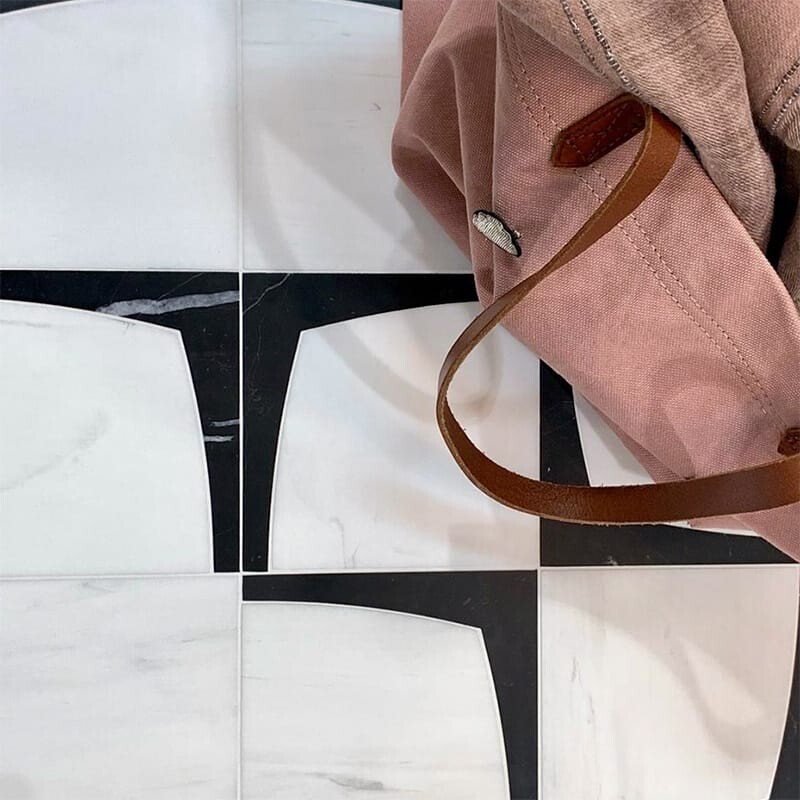 Eames Black, Snow White Honed Marble Waterjet Decos 6×6 (XMG03001)