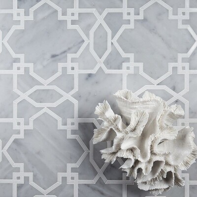 Tamara White Carrara, Thassos White Multi Finish Marble Waterjet Decos 9 23/32×9 23/32 (XMY01003)
