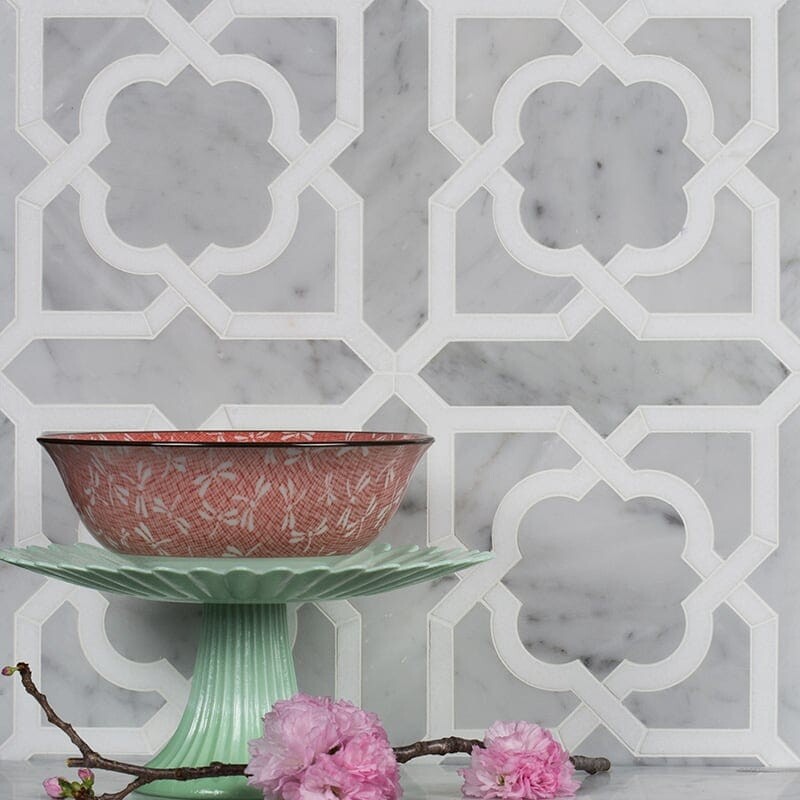 Lana White Carrara, Thassos White Multi Finish Marble Waterjet Decos 8 31/32×17 31/32 (XMY05003)