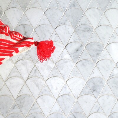 Modern Scale White Carrara Polished Marble Waterjet Decos 12 3/4×12 (XSC01001)