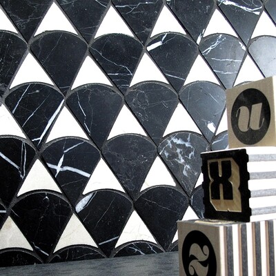 Modern Scale Black, Diana Royal Honed Marble Waterjet Decos 12 3/4×12 (XSC01003)